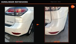 Before and after Lexus RX350 rear dent repair by Gunslinger Refinishing