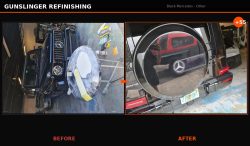 Before and after Mercedes G-Wagon body repair by Gunslinger Refinishing