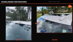 Before and after Silverado Denali OEM roof paint repair by Gunslinger Refinishing