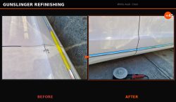 Before and after Audi Q5 lower door repair by Gunslinger Refinishing