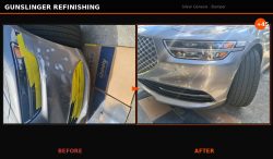 Before and after Genesis bumper repair by Gunslinger Refinishing