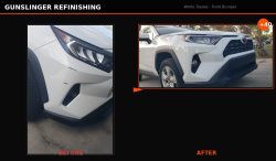 Before and after Toyota RAV4 front bumper repair by Gunslinger Refinishing